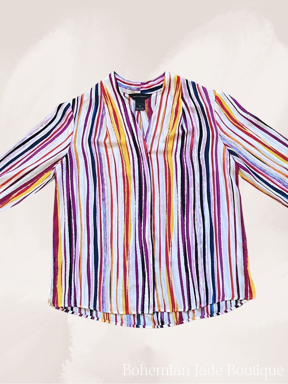 Investments Striped Blouse Women’s Small Multicolor 3/4 Sleeve Button Front Top